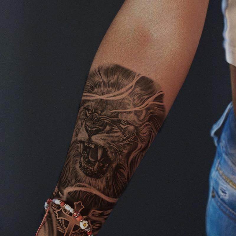72 Sheets Temporary Tatto for Men Women Adults, 12 Sheets Arm Chest Shoulder Tattos Temporary Tattos with 60 Sheets Tiny Black Tattos, Wolf Tiger Lion Skull Owl Flower Tatto Stickers