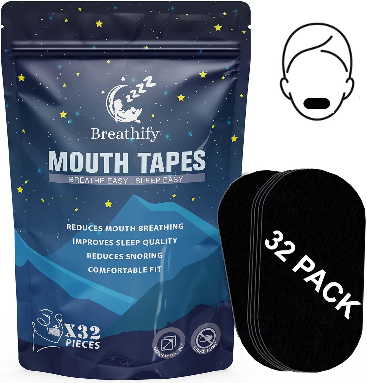 Mouth Tape for Sleeping - anti Snoring Devices, Mouth Tape for Snoring Reduction (32 PACK) - Sleep Tape, Hypoallergenic Sleep Strips, Medical-Grade Adhesive, Ultimate anti Snoring & Snoring Reduction Sleep Aid - Breathify image number 4
