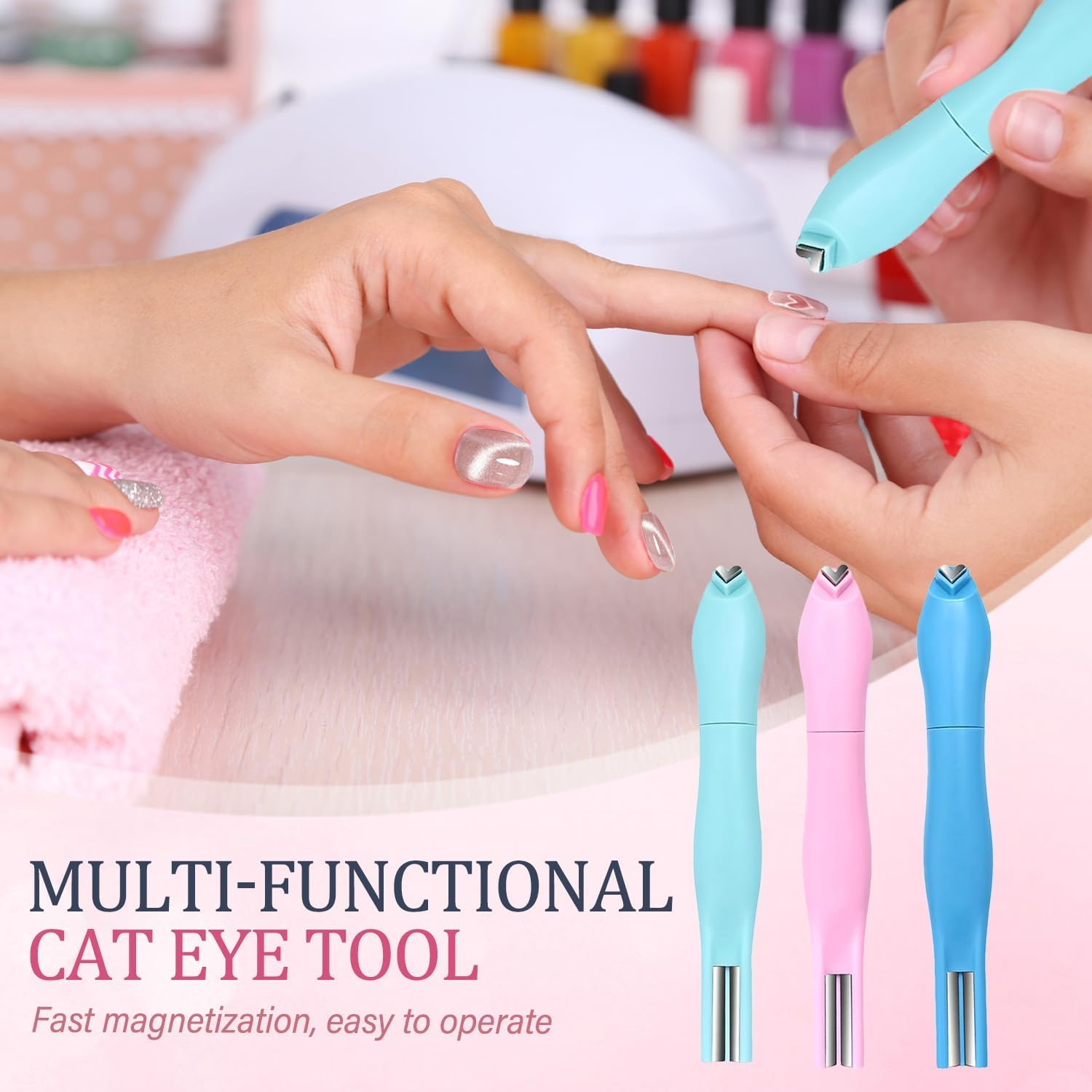 3-In-1 Heart Shape round Line Shape Nail Art Magnet Pen,2025 New Magnetic Nail Art Tool,Heart Magnet for Cat Eye Gel Polish-Heart, round & Line Shapes,For Cat Eye Gel Polish Diy Manicure Kit (Green) image number 4