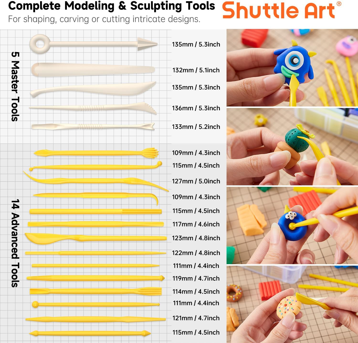Shuttle Art Polymer Clay, 60 Colours Oven Bake Modeling Clay, Creative Clay Kit with 19 Clay Tools and 16 Kinds of Accessories, Non-Toxic, Non-Sticky, Ideal DIY Art Craft Clay for Kids Adults image number 1