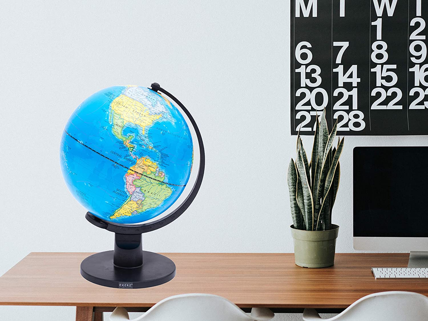 Exerz 25Cm World Globe Educational, Political Map Swivel Rotating Desk Earth Globe - Geography Learning Home School Office - Diameter 25Cm