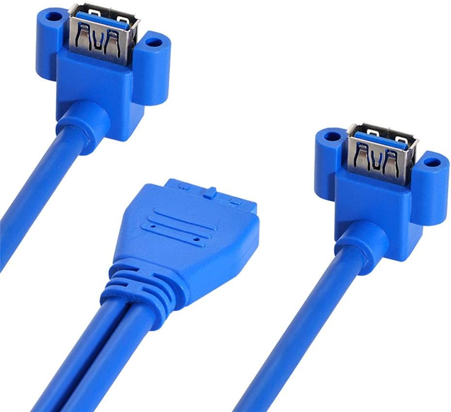 Xiwai up Angled USB 3.0 a Type Dual Female to Motherboard 20Pin 19 Pin Box Header Slot Panel Mount Cable (Blue 20P up Angled 50Cm) image number 4
