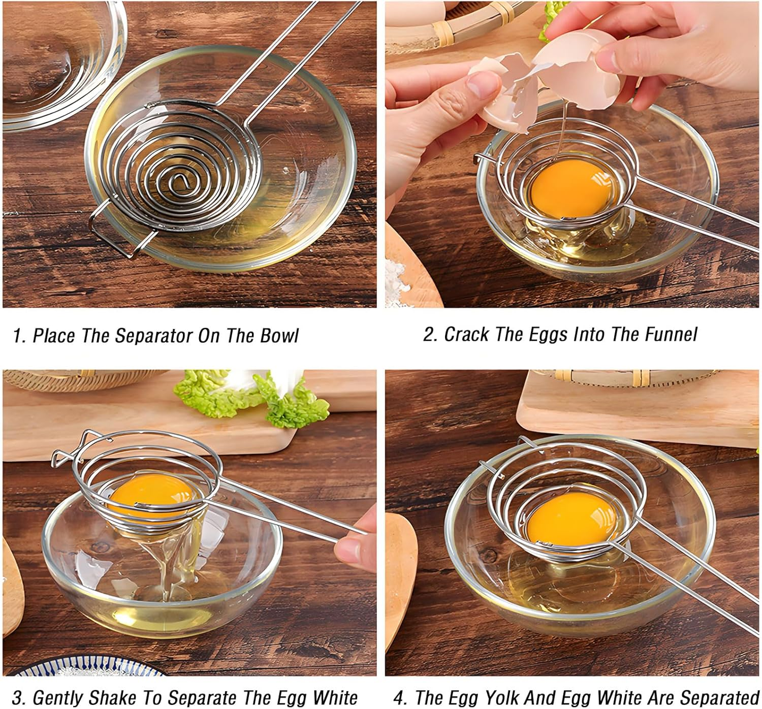 MYTOAU 2PCS Egg Separator Stainless Steel Egg Whisk, Stainless Steel Egg Separator Egg Yolk Separator Egg White Separator Hand Push Rotary Whisk Egg Beater Mixer for Kitchen Baking Tools