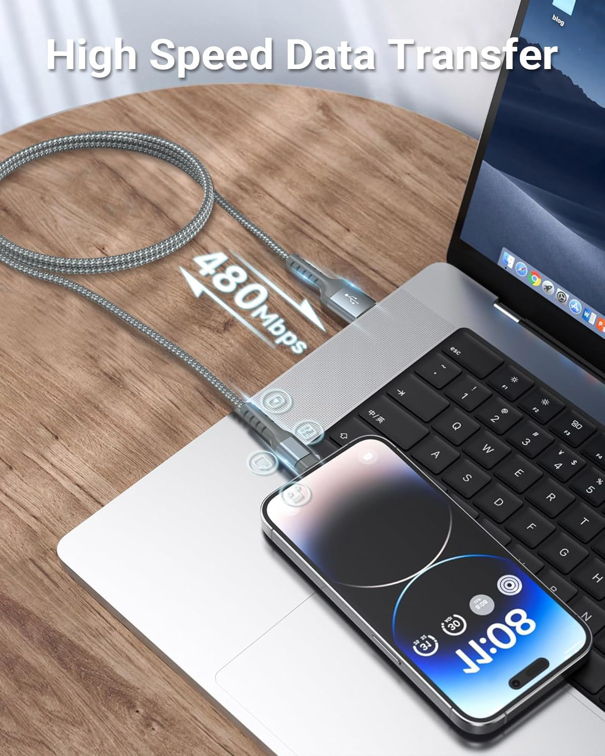 HARIBOL Lightning Cable 1M, Mfi-Certified Iphone Charger Cable, Nylon Braided USB to Lightning Cable Car Charger Compatible, Fast Charging 2.4A & USB 2.0 Sync Compatible with Iphone Ipad Ipod image number 2