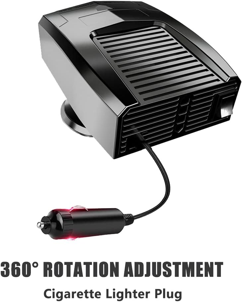 Baceyong 12V/24V Portable 2-In-1 Mini Car Heater Fan Defroster, Cigarette Lighter 360&deg; Adjustable Car Warmer, Black/Yellow/Red