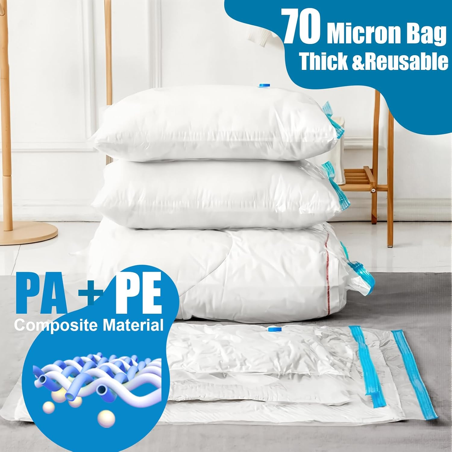 26 Combo Vacuum Storage Bags with Electric Pump,Travel Garment Bags(4 Jumbo, 4 Large, 6 Medium, 6 Small, 6 Roll),Travel Clothes Space Saver Bags,Bags for Clothes & Bedding image number 4