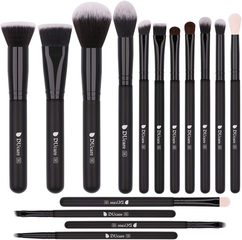 Ducare Makeup Brushes with Case 10Pcs Travel Makeup Brush Set Women Gift Premium Synthetic Kabuki Foundation Blending Brush Face Powder Blush Concealers Eye Shadows with Bag