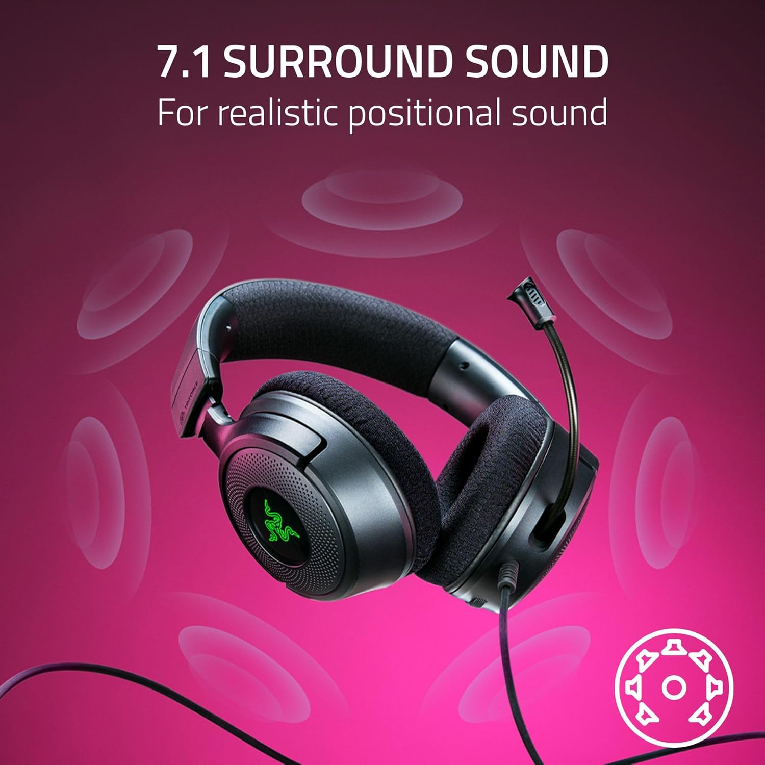 Razer Kraken V4 X Wired Gaming Headset: 40 Mm Drivers - Cardioid Mic - Memory Foam Cushions - Chroma RGB Lighting - Type C & Type a Cable - for PC, Mac, PS5, Nintendo Switch, Steam Deck, Smartphone image number 5