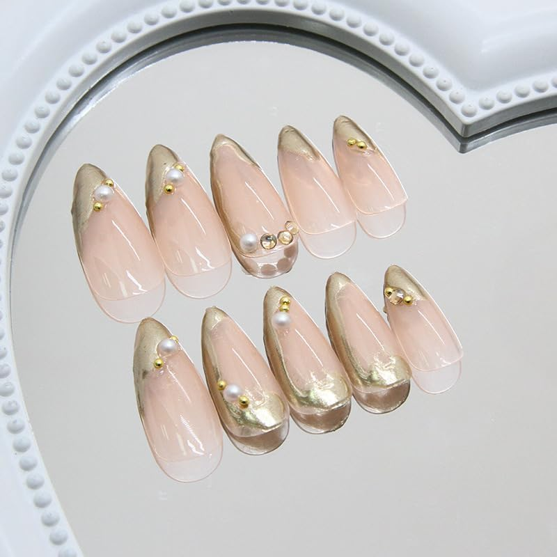 ＴＩＺＹＦＦ Press on Nails, French Gilded Edge Fake Nails, Artificial Nails for Women and Girls -24 Pc image number 2