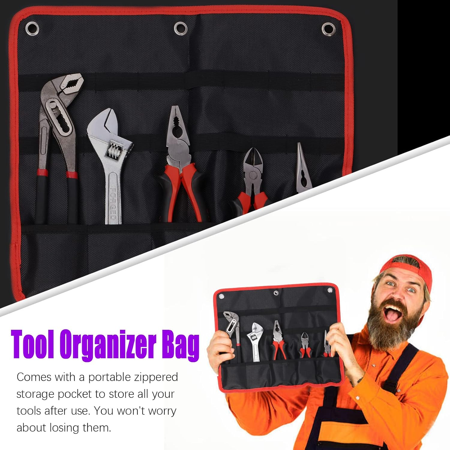 Swpeet 6Pcs Pliers Set with Storage Pouch Assortment Kit, Including Tongue and Groove Plier, Water Pump Pliers, Long Nose, Diagonal Cutting, Locking Pliers, Adjustable Wrench and Linesman Pliers