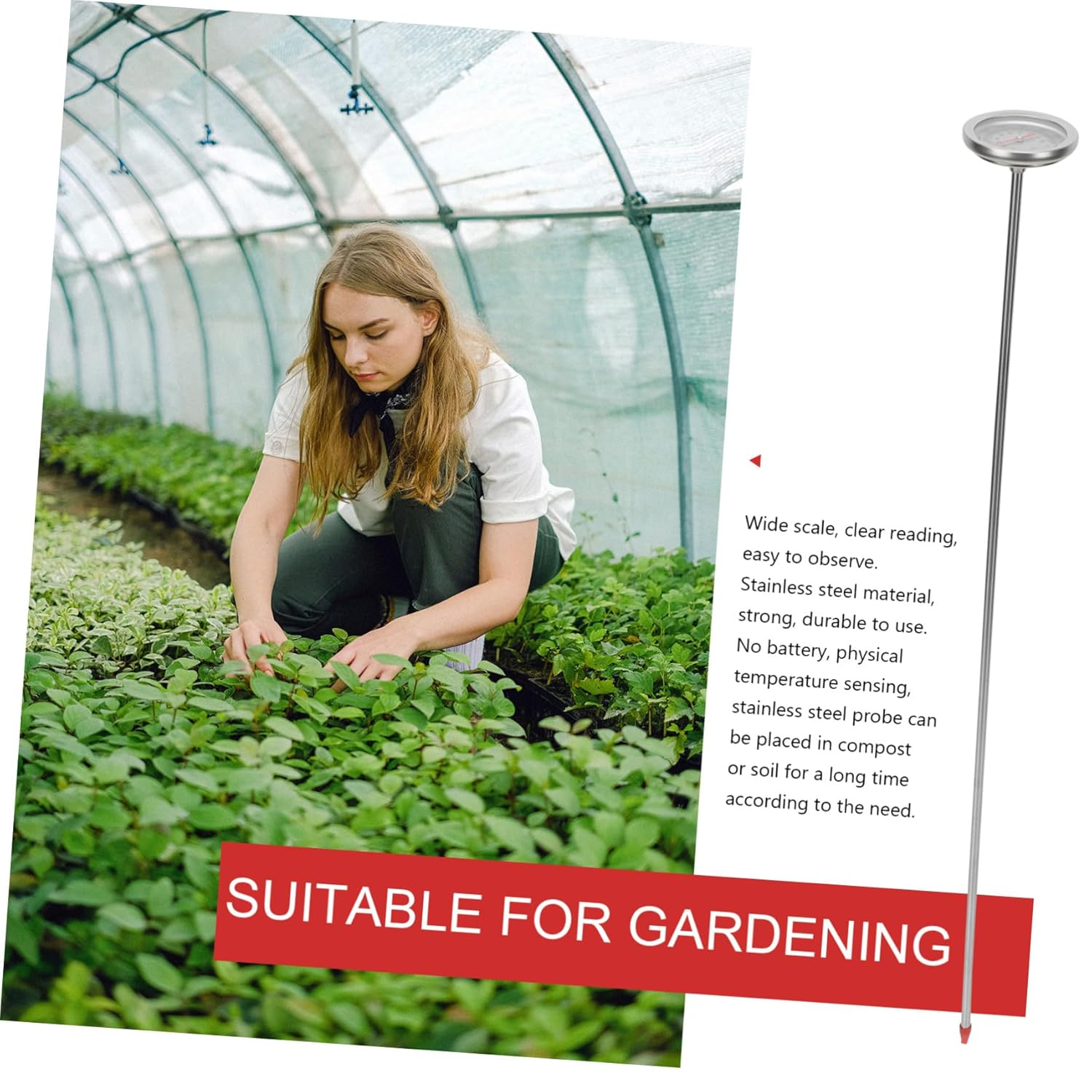 Ibasenice Stainless Steel Soil Compost Thermometer with Extended Probe for Accurate Temperature Measuring Tool Professional Gardening Instrument for Indoor Outdoor Use and Easy to Use image number 6