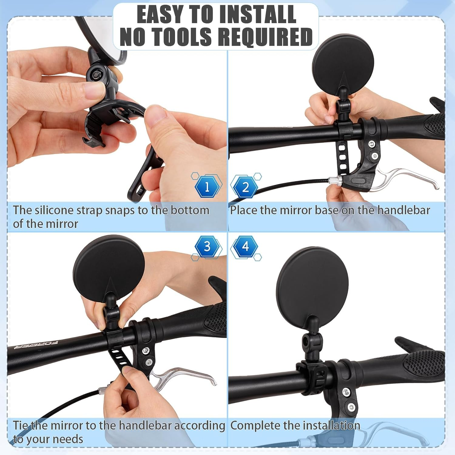 Bike Mirror, Bicycle Cycling Rear View Safe Mirrors, Adjustable Rotatable Handlebars Mounted Plastic Convex Mirror for Mountain Road Bikes image number 2