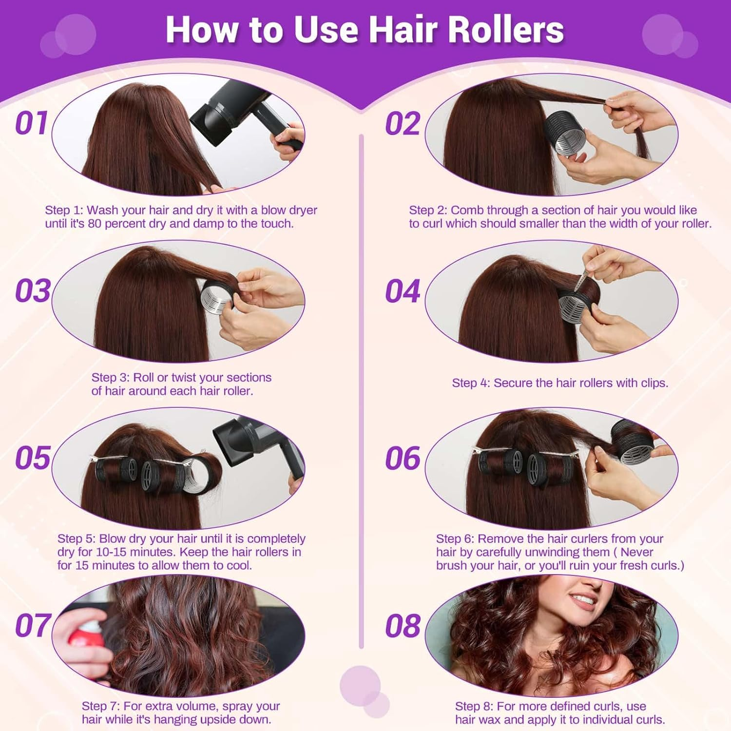Rollers Hair Curlers 50 Pcs Set with 24Pcs Self Grip Hair Rollers 4 Sizes and 24 Pcs Hair Clips for Blowout Look Long Medium Short Thick Hair Volume image number 2