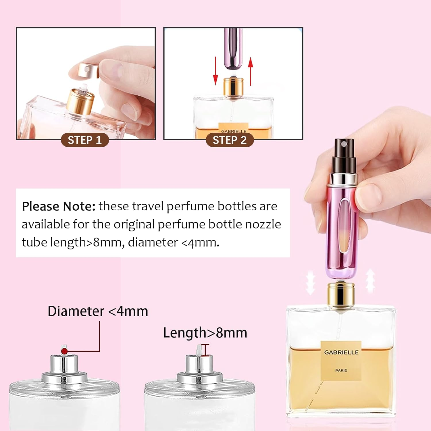 5PCS 5Ml Refillable Travel Perfume Atomizer Mini Spray Travel Perfume Bottle Empty Atomiser Perfume Bottle for Travel Holiday Outgoing (Bright-Gold, Silver, Pink, Black, Blue) image number 4