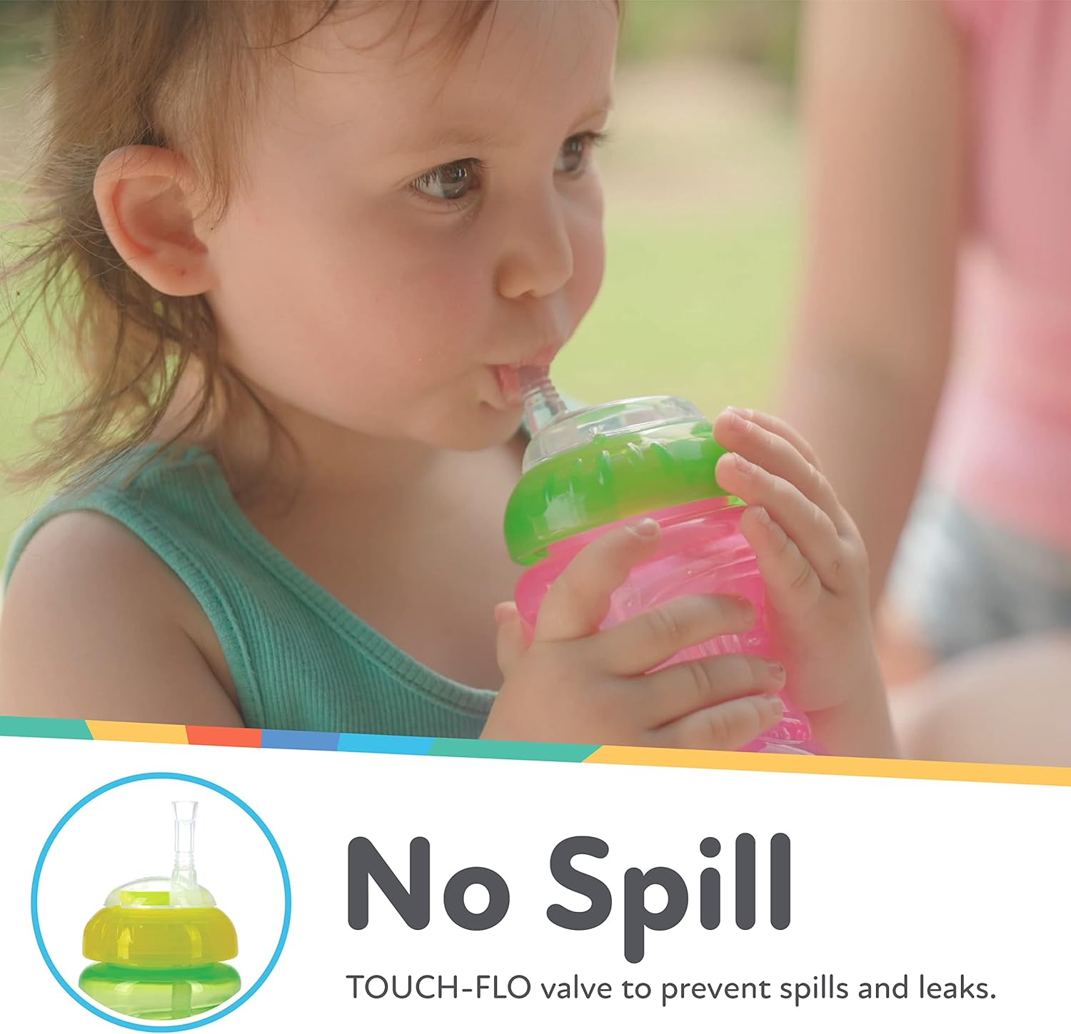 Nuby 3 Piece Girl No-Spill Cup with Flex Straw, 10 Ounce