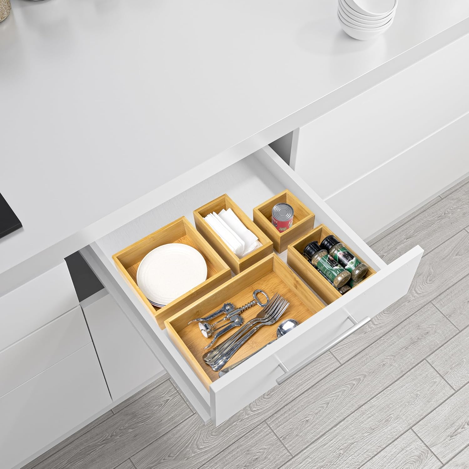 Vaefae Bamboo Organizer Box, Bamboo Drawer Organizer, Multi-Use Wooden Box Set for Kitchen, Bathroom, Office Desk, Bedroom and Living Room image number 3