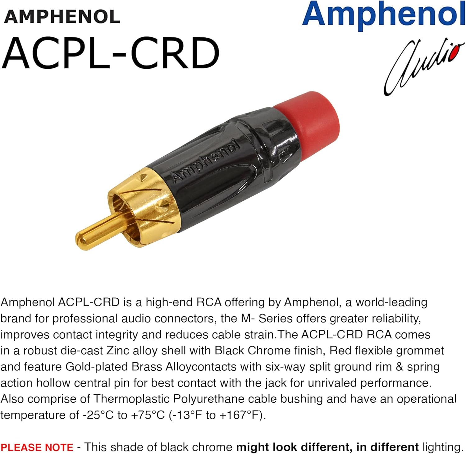 3.5 Foot RCA Cable Pair - Gotham GAC-4/1 (Black) Star-Quad Audio Interconnect Cable with Amphenol ACPL Black Chrome Body, Gold Plated RCA Connectors - Directional image number 1