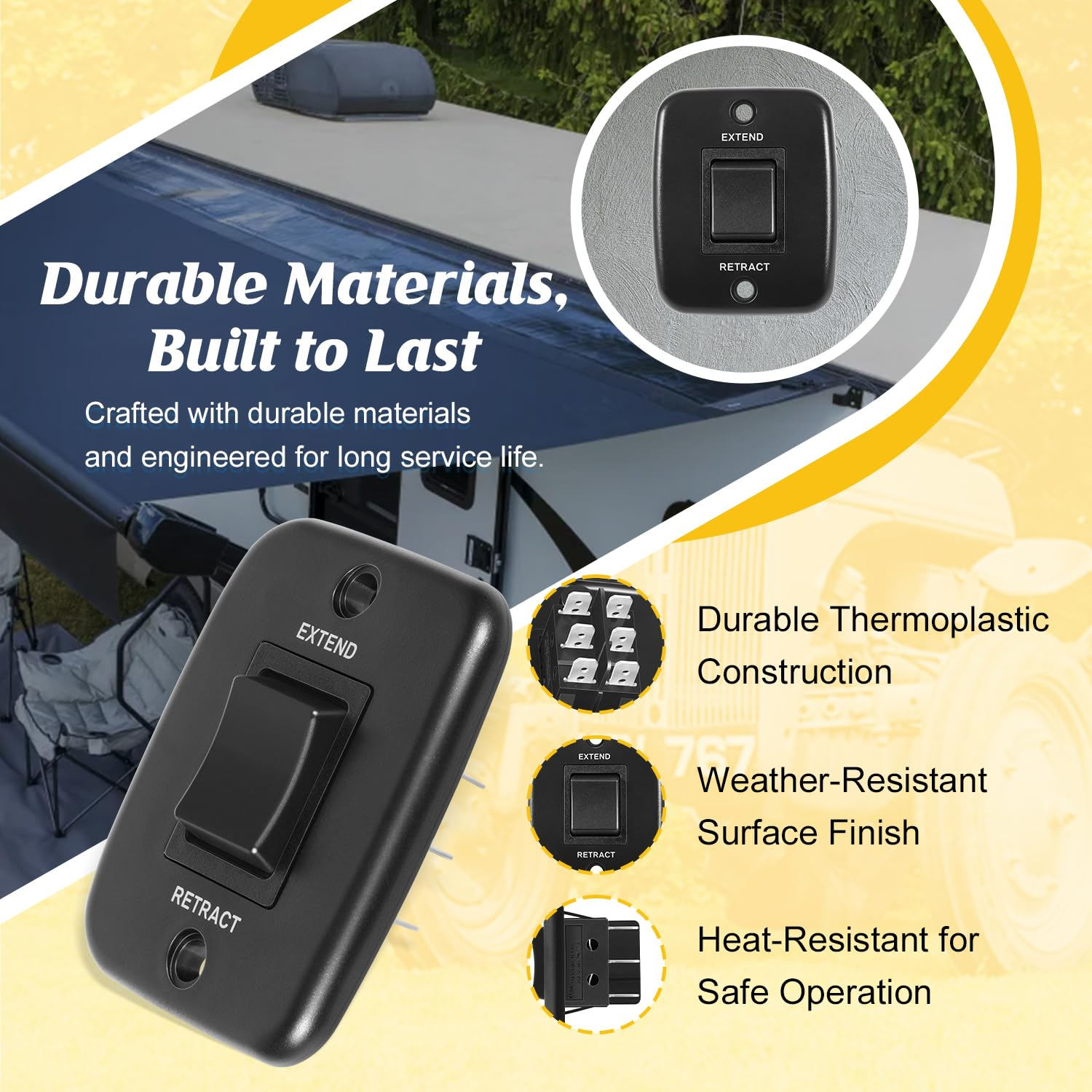 40 AMP RV Awning Interior Switch Kit with Plate Replacement for All Solera Power Awning | Replace for 308474 Push-Button Operation to Extend/Retract Awning&ndash;Durable Plastic, Easy Installation image number 1