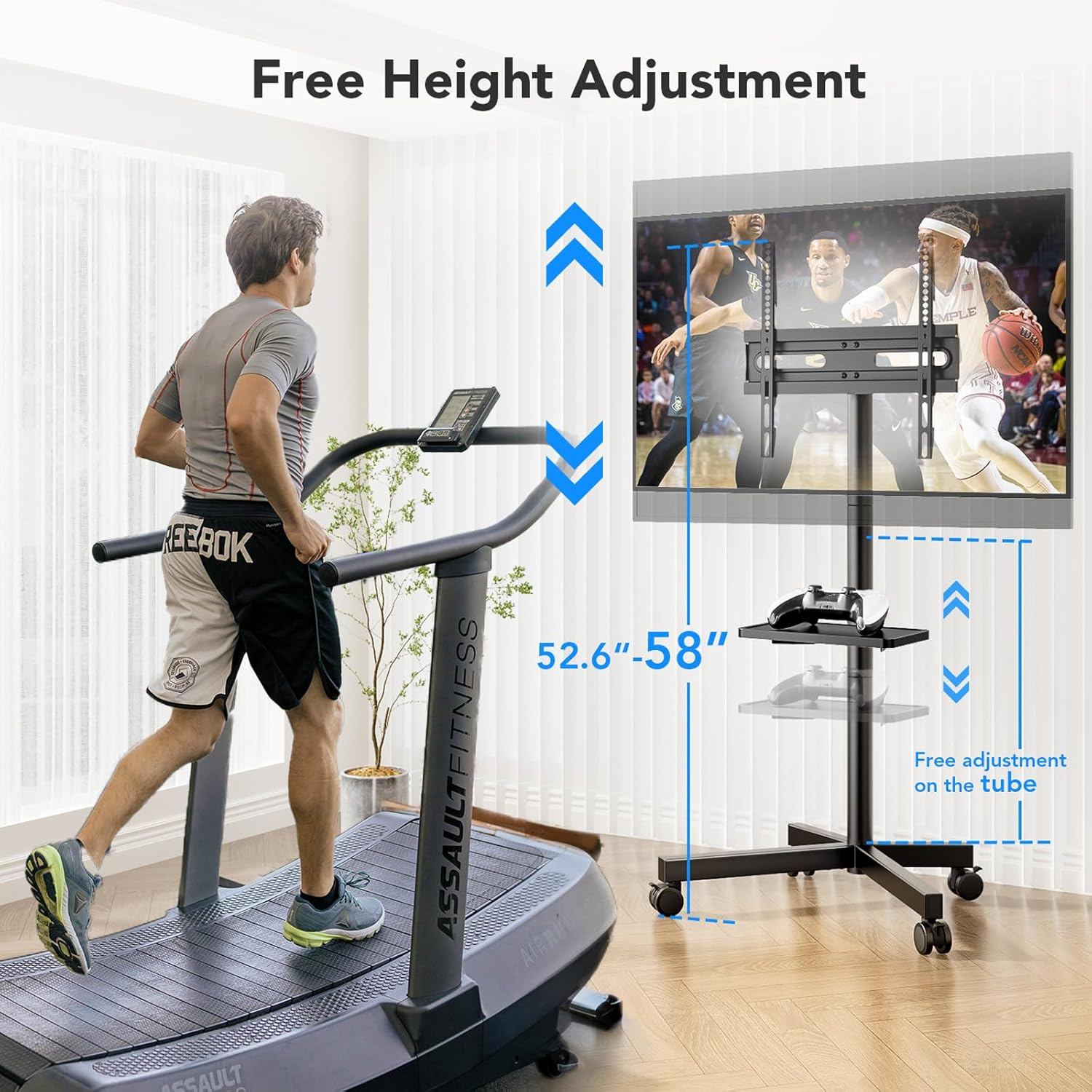 AX WABER Mobile TV Stand for 23-60 Inch LCD LED Flat/Curved Panel Screen Tvs, Rolling TV Cart Holds up to 88Lbs Portable Stand with Laptop Shelf Rolling Floor Max VESA 400X400Mm image number 6