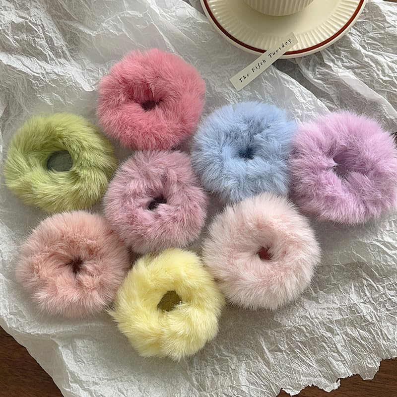 Pack of 12 Hair Bobbles Scrunchies Plush Soft Elastic Hair Bands Rope Ponytail Holder Hair Accessories Furry Pompom Headbands Hair Rubber Bands Hair Accessories for Girls Children - Black image number 6