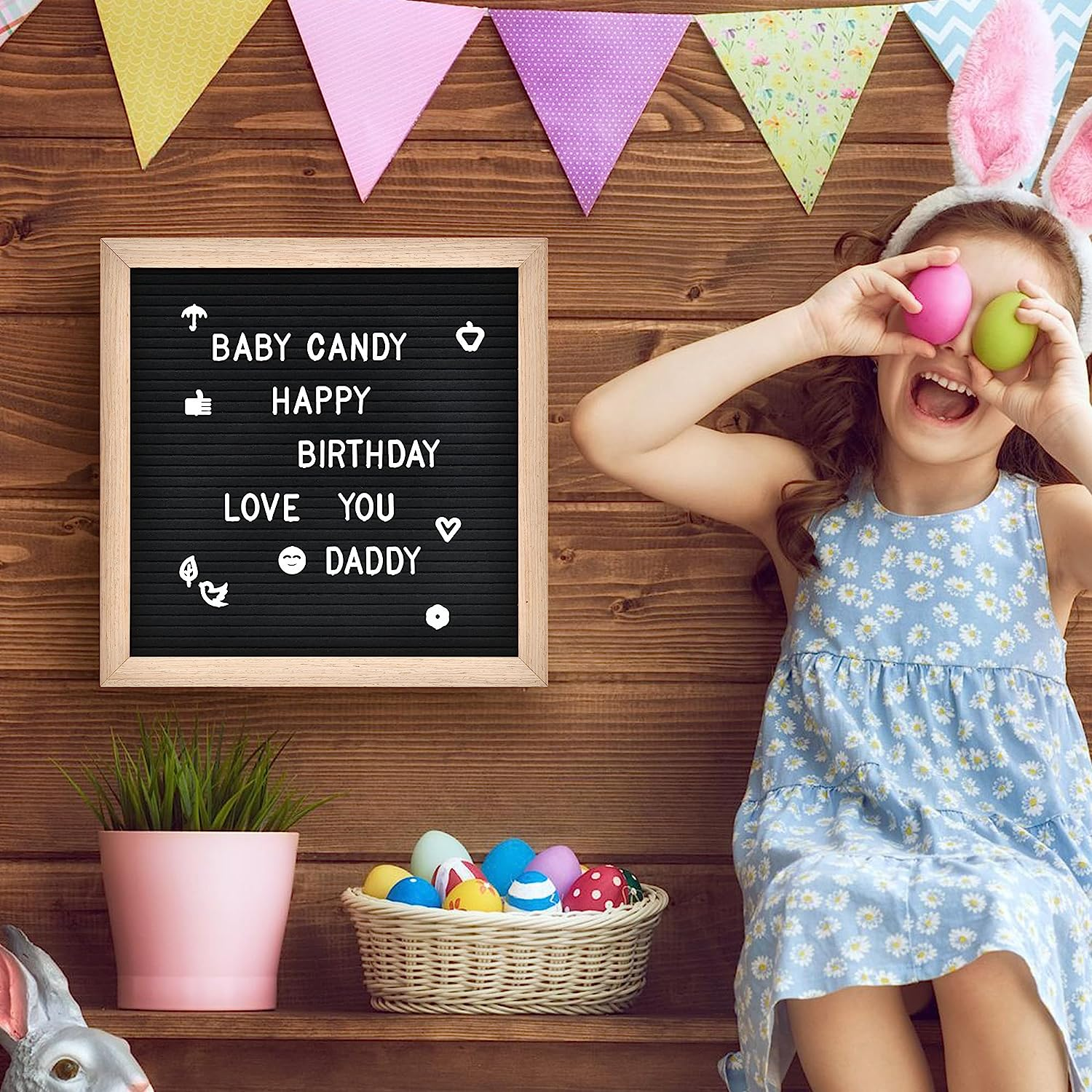 Veskaoty Felt Letter Board with 460 Letters, Numbers & Symbols - 12 X 12 Inch Changeable Message Board with Wooden Frame Wall Mount Hook, (Gray Board & Wood Frame), (PL-GW-12B) - Beige image number 3