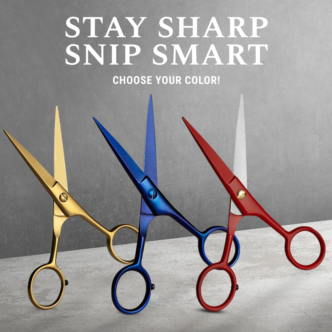 ONTAKI 5" Beard Moustache Scissors Professional German Steel 2 Comb Carrying Pouch Mustache Trimming - Hand Forged Bevel Edge Precision Men Facial Hair Grooming Kit All Body Hair (Golden Brass) image number 5