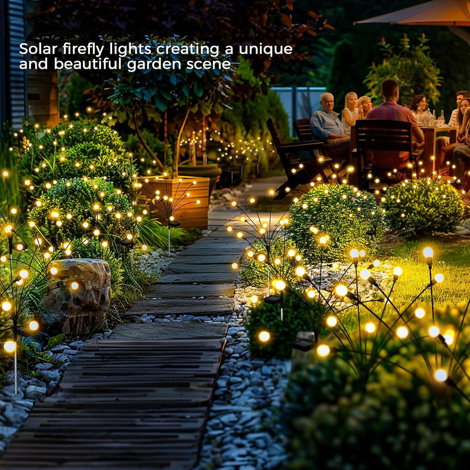 Solar Garden Lights Outdoor Waterproof, 4 Pack 40 LED Swaying Light Firefly Light Outdoor Decor Lights for Garden Gifts for Pathway Party Christmas Decoration, Warm White image number 3