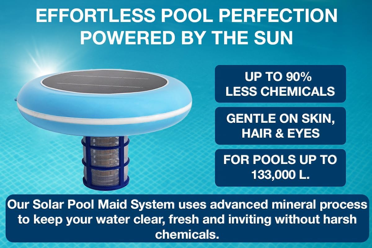 Solar Pool Maid Mineral System - Pool Cleaner, Solar-Powered Floating Mineral Accessory for Water Balance, Use up to 85% Less Chemicals, for Pools up to 133,000 Litres, Lifetime Replacement Program image number 3