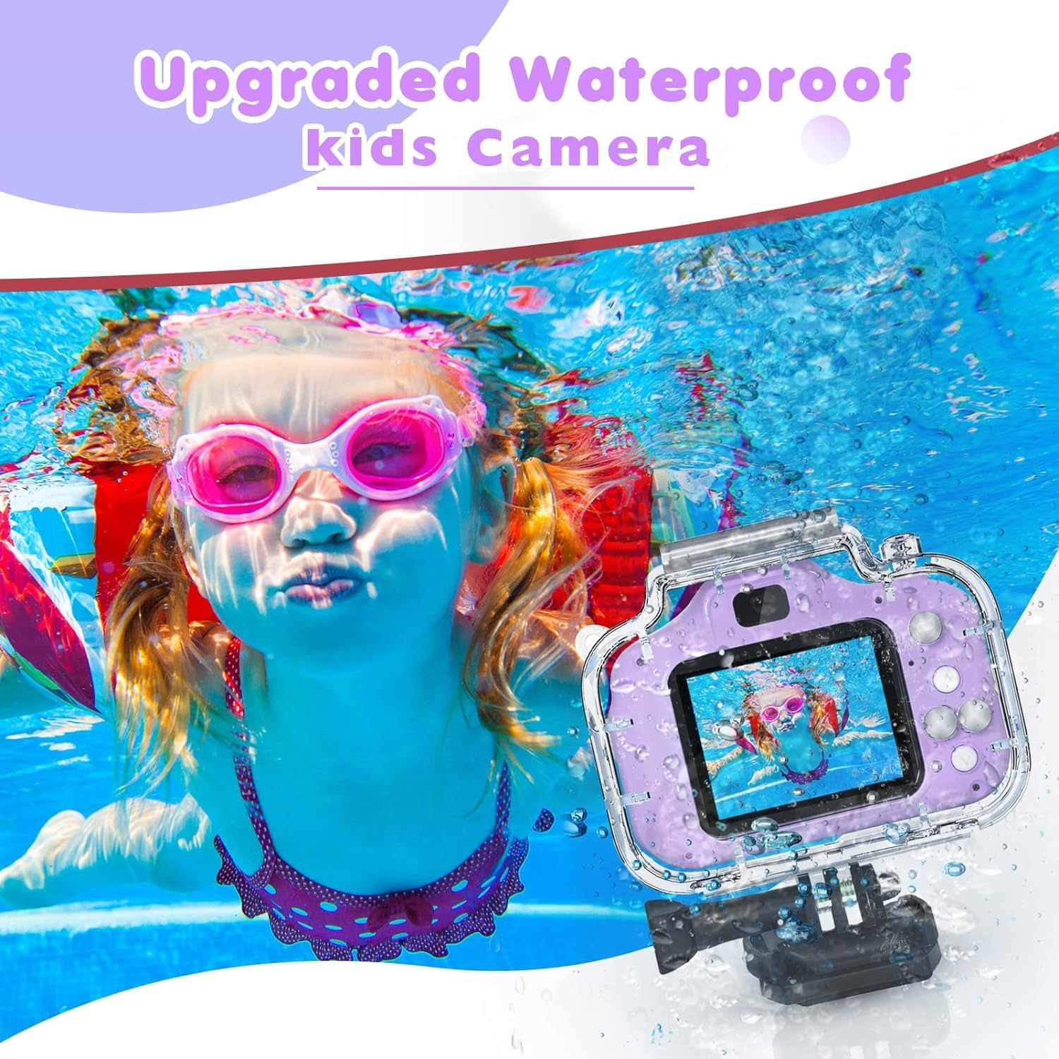 Kids Waterproof Digital Camera Gifts for 6 7 8 9 10 Year Old Action Kids Camera for Age 3-12 Christmas Birthday Gifts Underwater Video Recorder with 32GB SD Card (Sweet Purple) image number 2
