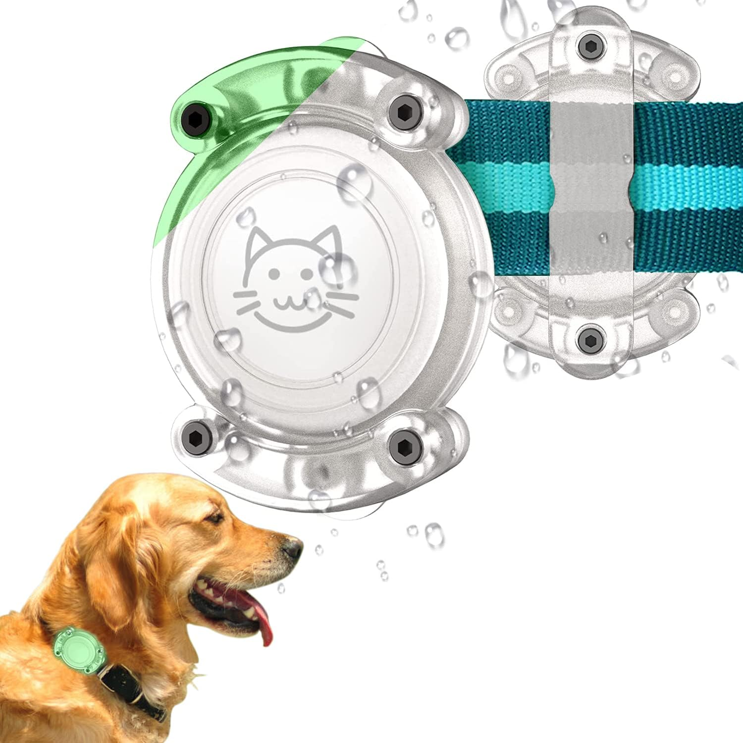 Aircawin for IPX8 Waterproof Airtag Dog Collar Holder Case Clear,Durable for Airtag Holder Case Glow-In-The-Dark,Full Protective Anti-Chew Hard PC Dog&Cat Collars Mount for Airtag Case-Glow image number 1