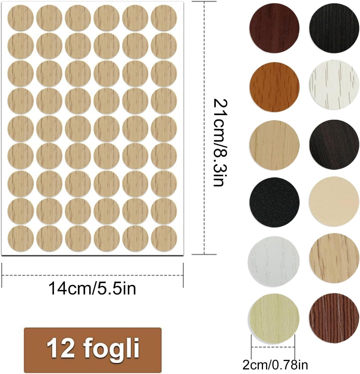 12 Sheet/648 Pcs Wood Texture Screw Caps - PVC Cover Stickers image number 2