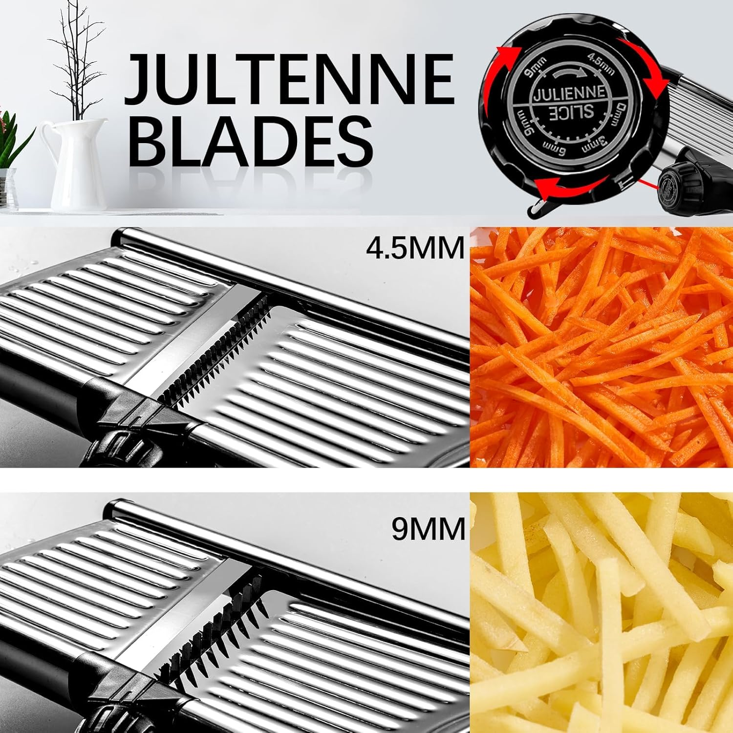 Mandoline Food Slicer, Adjustable Mandoline Slicer Kitchen Gadget, Stainless Steel Mandolin Vegetable Chopper for Potato/Tomato/Onion, Vegetable Slicer Julienne Cutter with Cut-Resistant Gloves image number 1