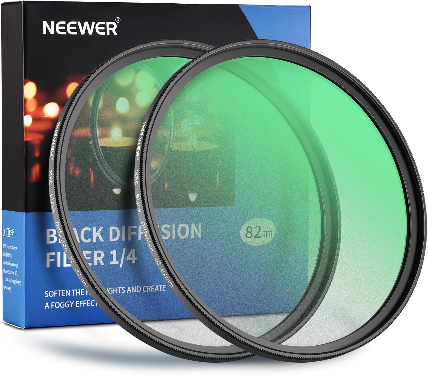 NEEWER 2 Pcs 82Mm Black Diffusion Lens Filter Kit, 1/4 & 1/8 Mist Cinematic Effect Filters with Storage Cases, Cleaning Cloths, Multi Nano Coated HD Optical Glass for Video/Vlog/Portrait Shot image number 5