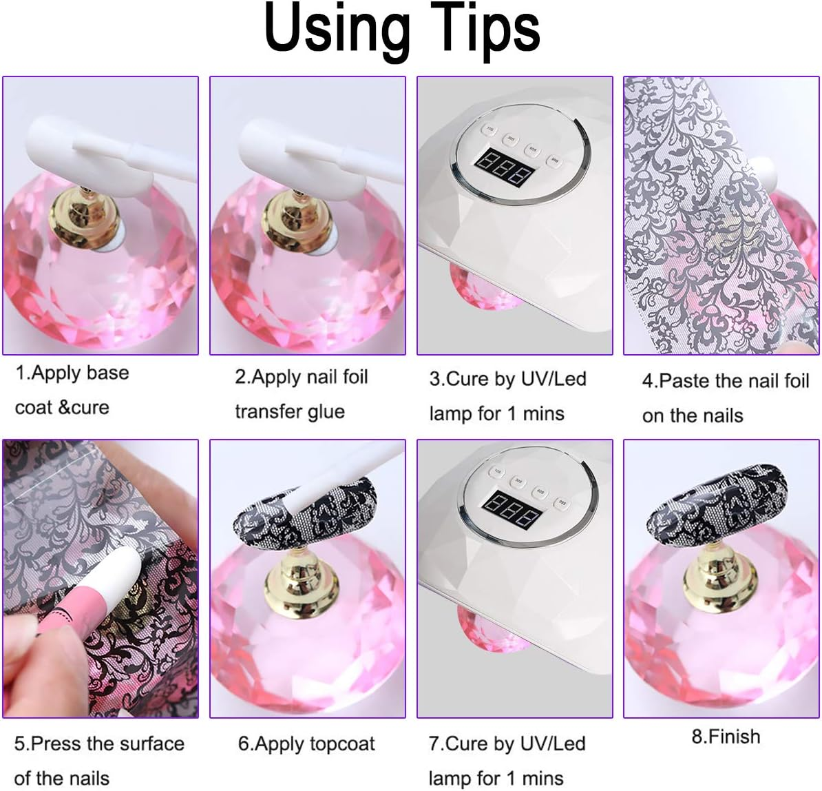 Duufin 300 Sheets Nail Foils Nail Art Transfer Foil Stickers Laser Flower Color Sheet Adhesive Stickers Paper Starry Sky Stars Black White Lace Design for Nail Art DIY Decoration image number 5