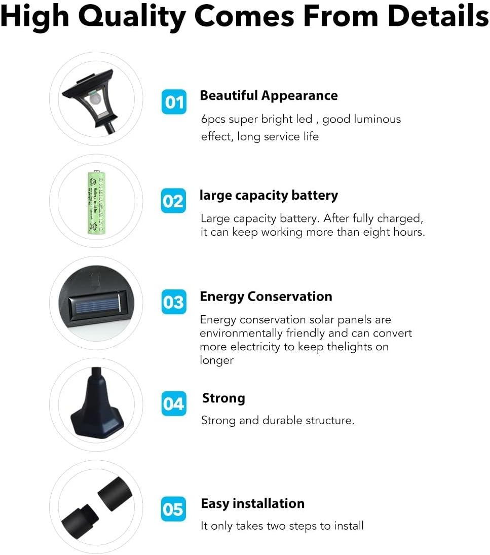 Outdoor Solar Lights Decor Lamp, Solar Powered Vintage Street Lights for Garden, Lawn, Pathway, Driveway, Front/Back Door image number 6