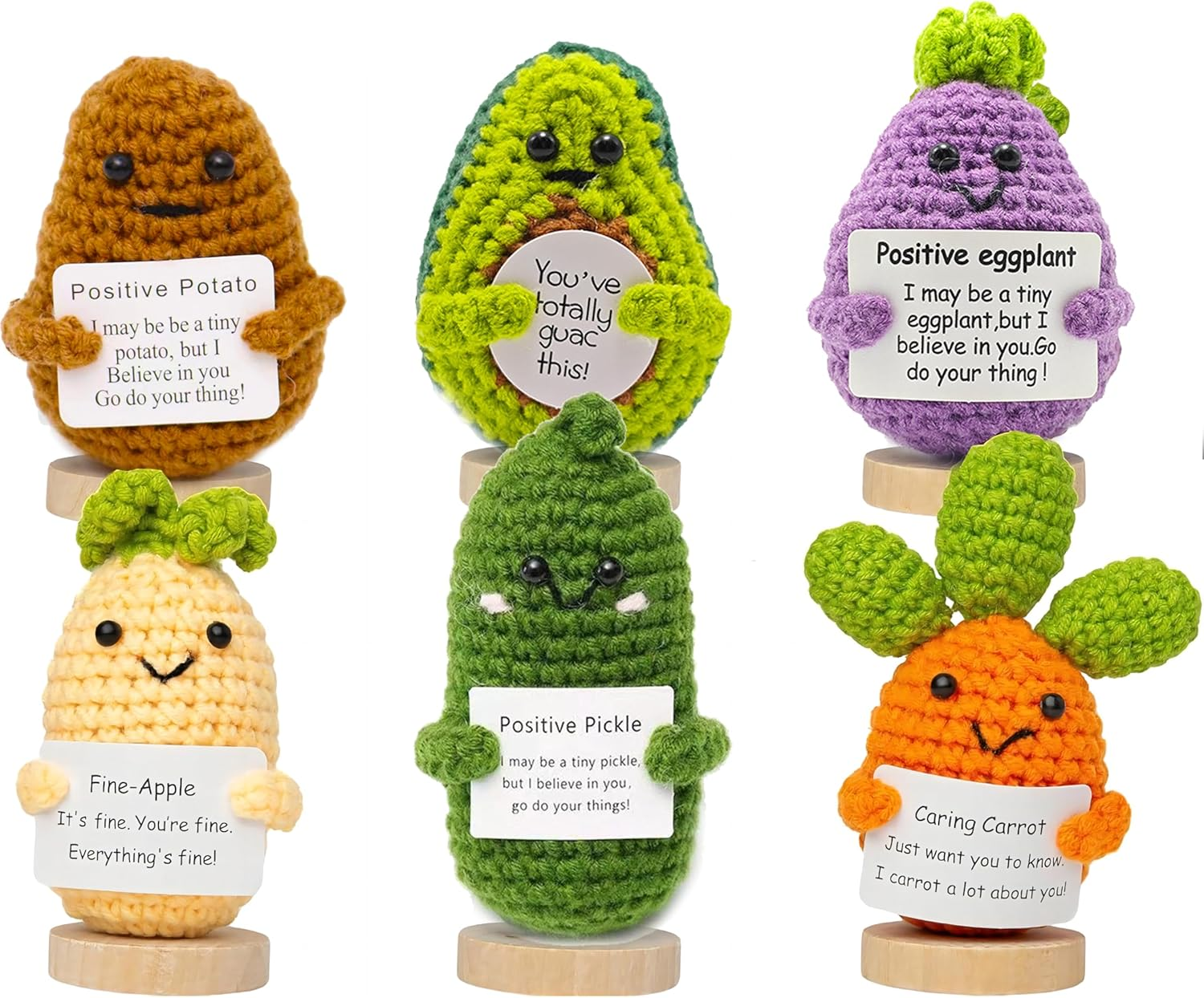 6PCS Positive Potato & Emotional Support Pickle Bulk Knitted Set, Cute Funny Handmade Crochet Positive Vegetables for Encouragement Decor - Desk, Office, College, Coworker, Friend, Birthday