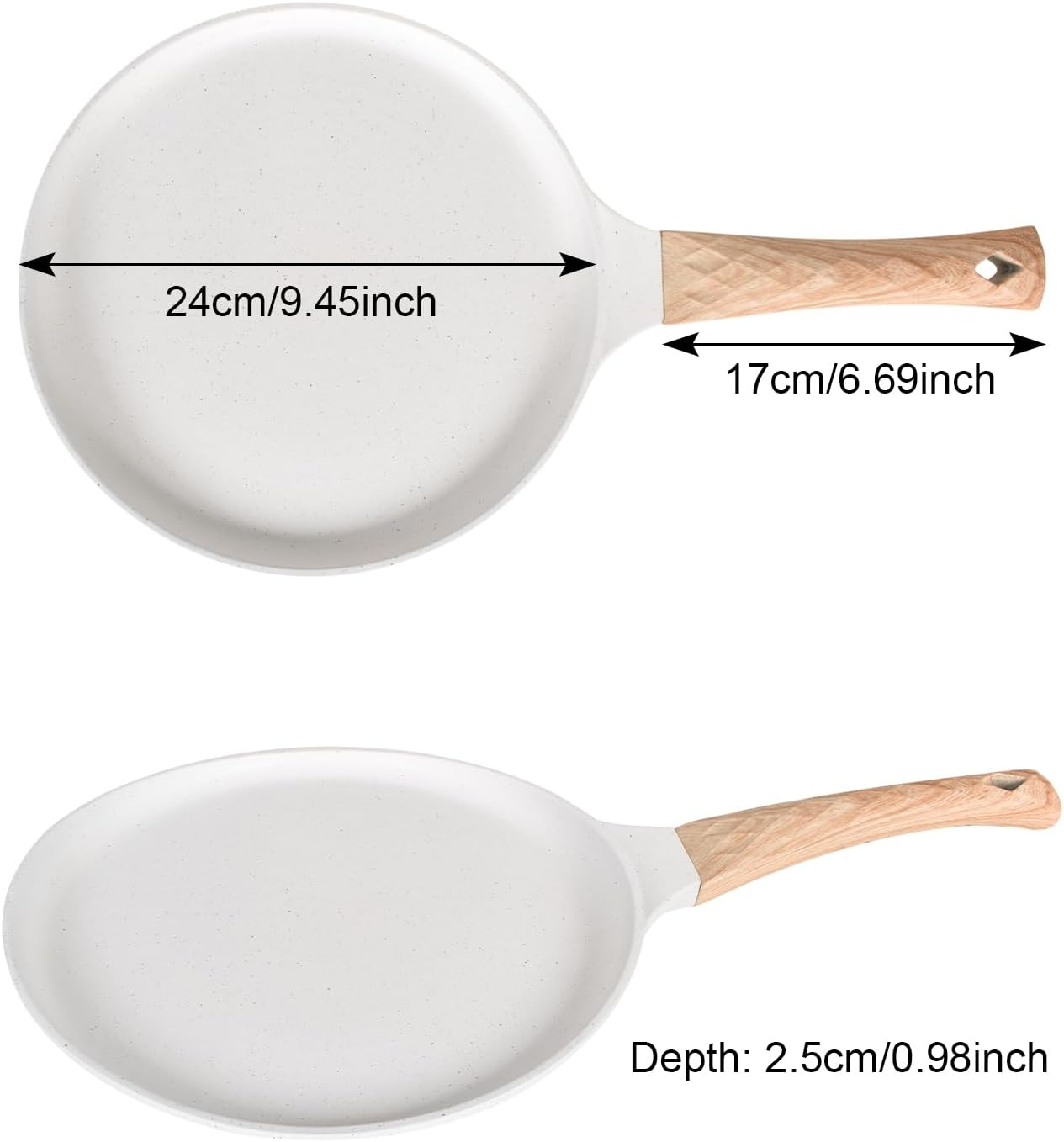 Crepe Pan 24Cm, Non-Stick Frying Pan, Pancake Pan, with Removable Handle, Non-Stick Medical Stone Coating, for All Hobs and Induction Cookers, PFOA Free (White) image number 1