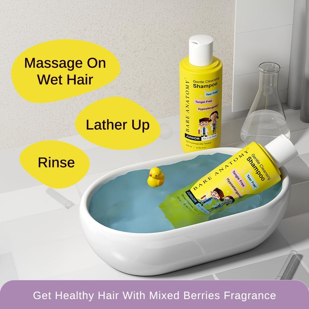 Bare Anatomy Junior Gentle Cleansing Shampoo for Kids from 5-12 Years | Tear-Free & Hypoallergenic Ph 5.5 | Coconut Milk Protein| Almond Oil| Vitamin E & Strawberry | SLS & Paraben Free 8.8 Floz image number 6