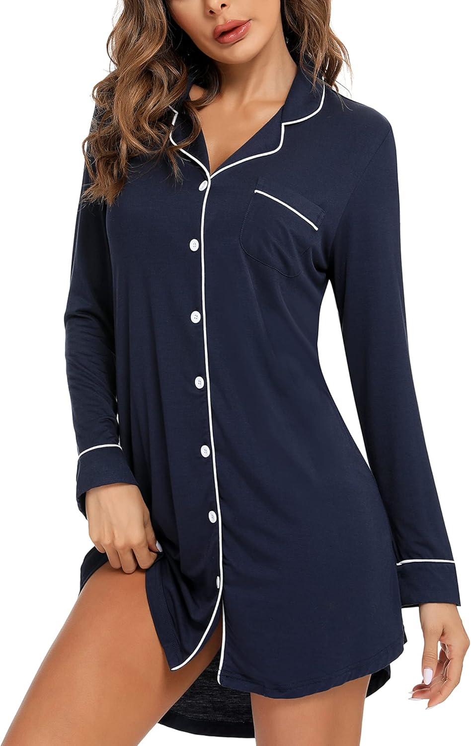 Maternity Nightgown for Women Nursing Pajamas Long Sleeve Sleepshirt