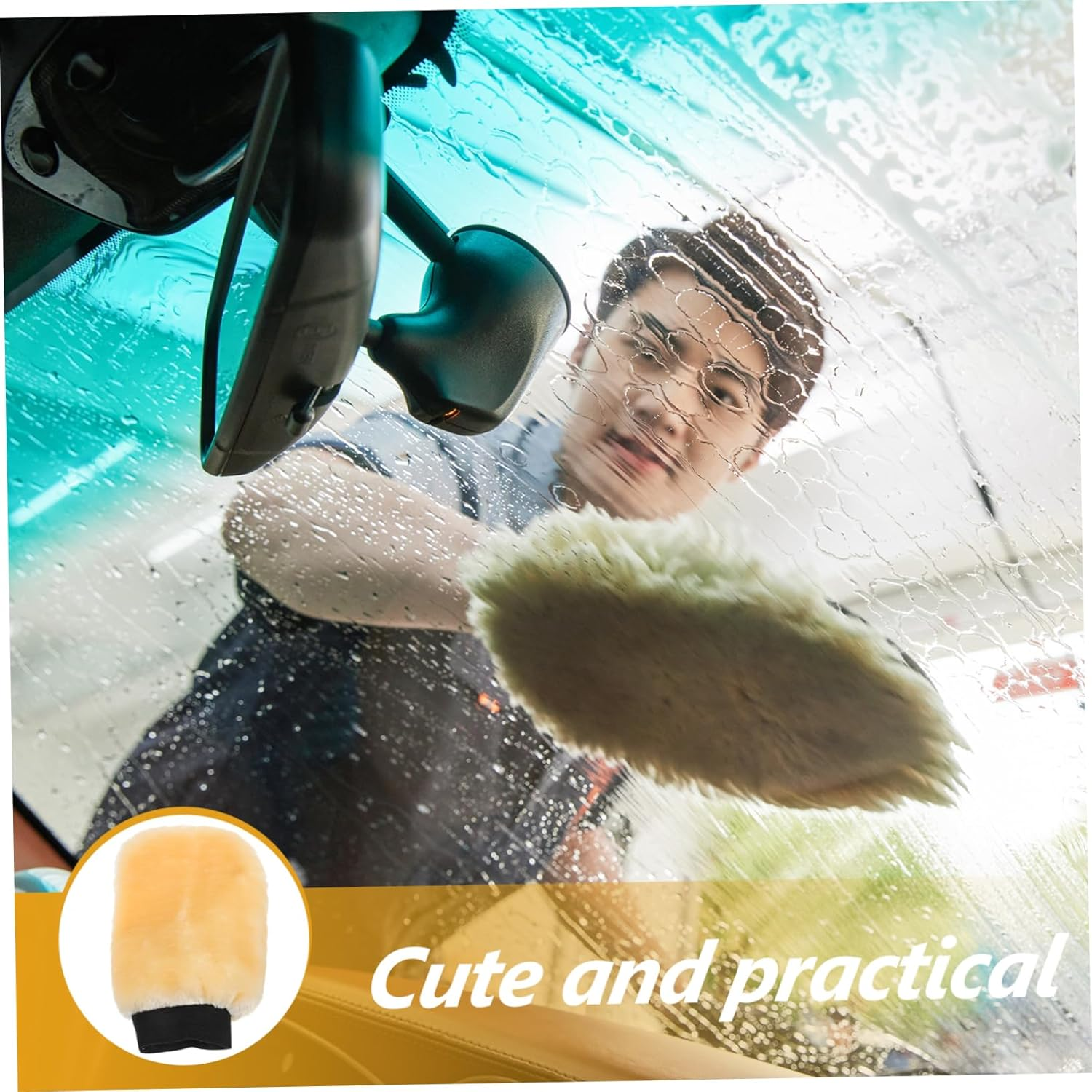 MAGICLULU Plush Double-Sided Car Wash Mitt with Wool Fiber, Vehicle Washing Gloves for Car Cleaning and Polishing, Soft Paw Design for Auto Exterior Care image number 2