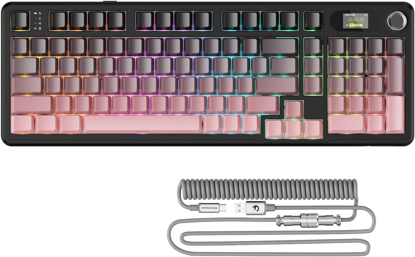 ATTACK SHARK X98PRO Wireless Mechanical Gaming Keyboard, Metal Knob&Tft Screen,Bt/2.4G /USB C Wired, Hot-Swappable RGB Backlit,4000Mah Battery,98 Keys, Cloud Drive,For Win/Mac/Linux-Blackberry image number 4