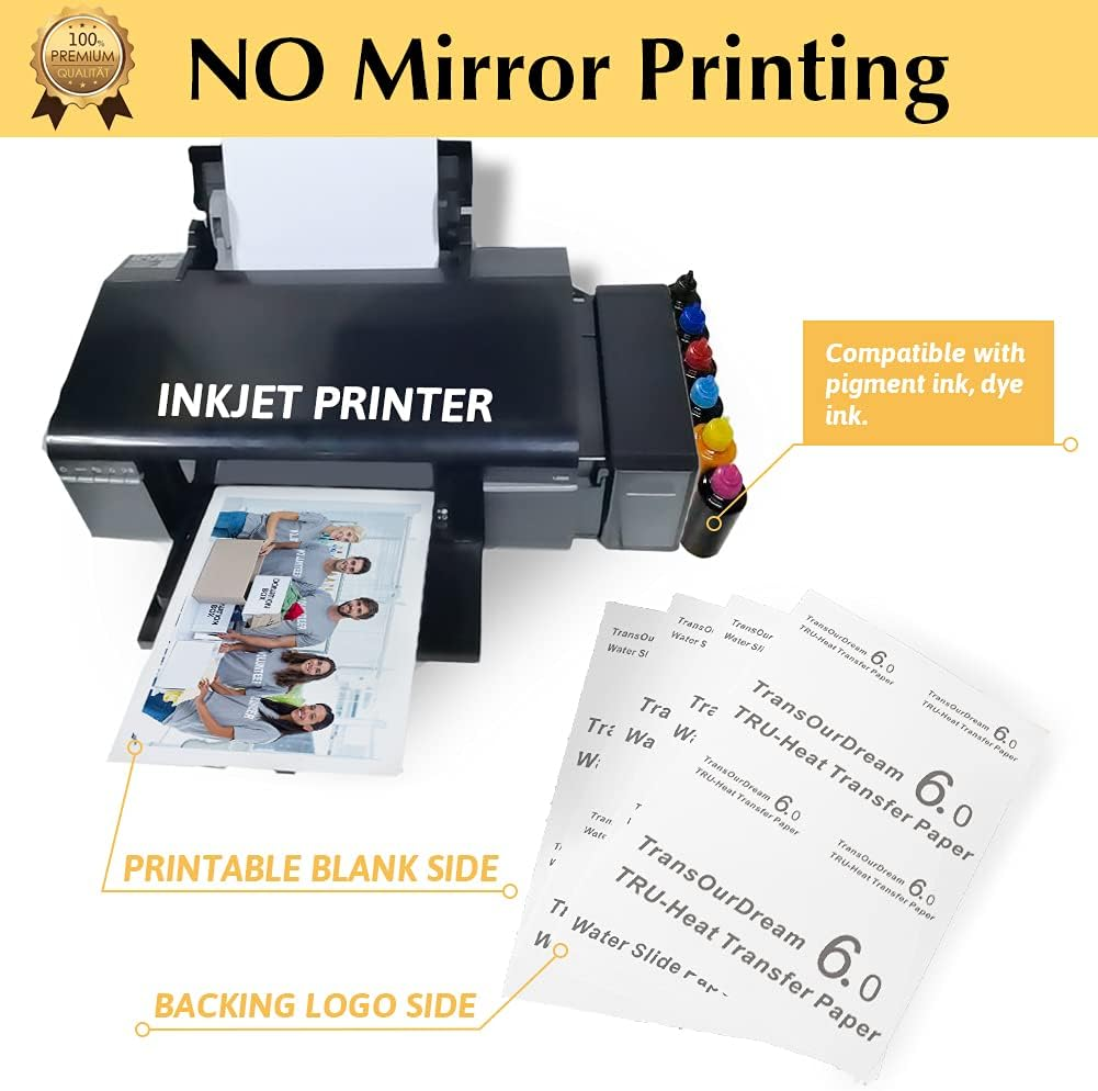 Transourdream Tru-Iron on Heat Transfer Paper for Dark Fabric (20 Sheets, A4, Dark 6.0) T Shirt Transfers Paper for Inkjet Printer Printable Heat Transfer Vinyl for T-Shirts (TRANS-D6-20) image number 5