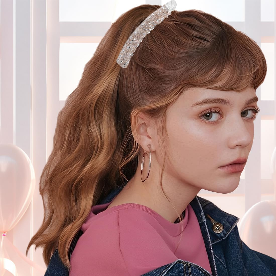 Pack of 2 Banana Clips, Rhinestone Beads Banana Hair Clips, Vintage Fishtail Hair Clip, Non-Slip Ponytail Holder Clip for Women, for Thick Fine Hair (Black + Champagne) image number 2