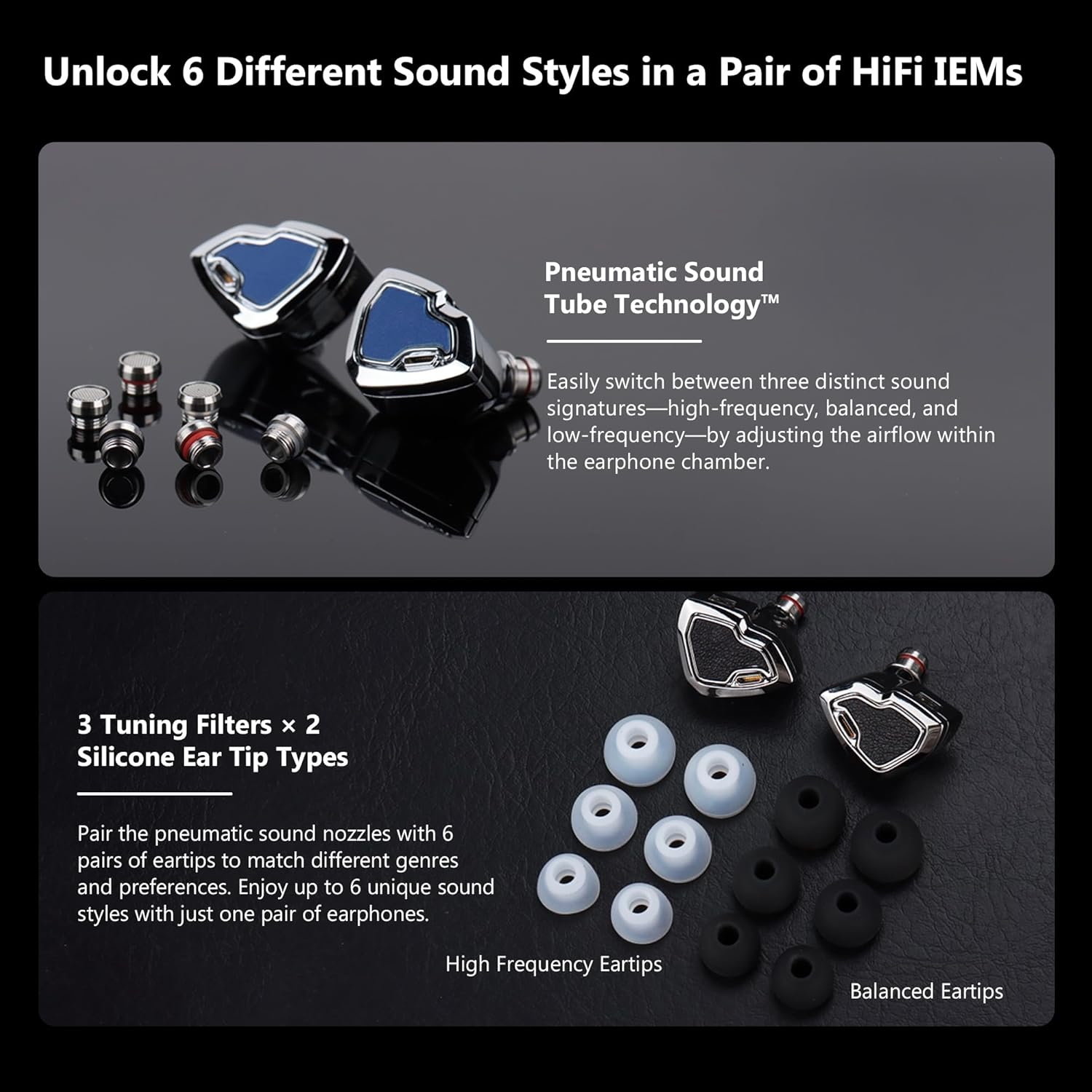 Hidizs MS2 Pro In-Ear Monitors, Hybrid Hifi Wired IEM, 1BA+1DD Dual Drivers, Detachable 0.78Mm 2 Pin Cable Replaceable Pneumatic Sound Tuning Filters for Audiophile Singer Musician image number 5