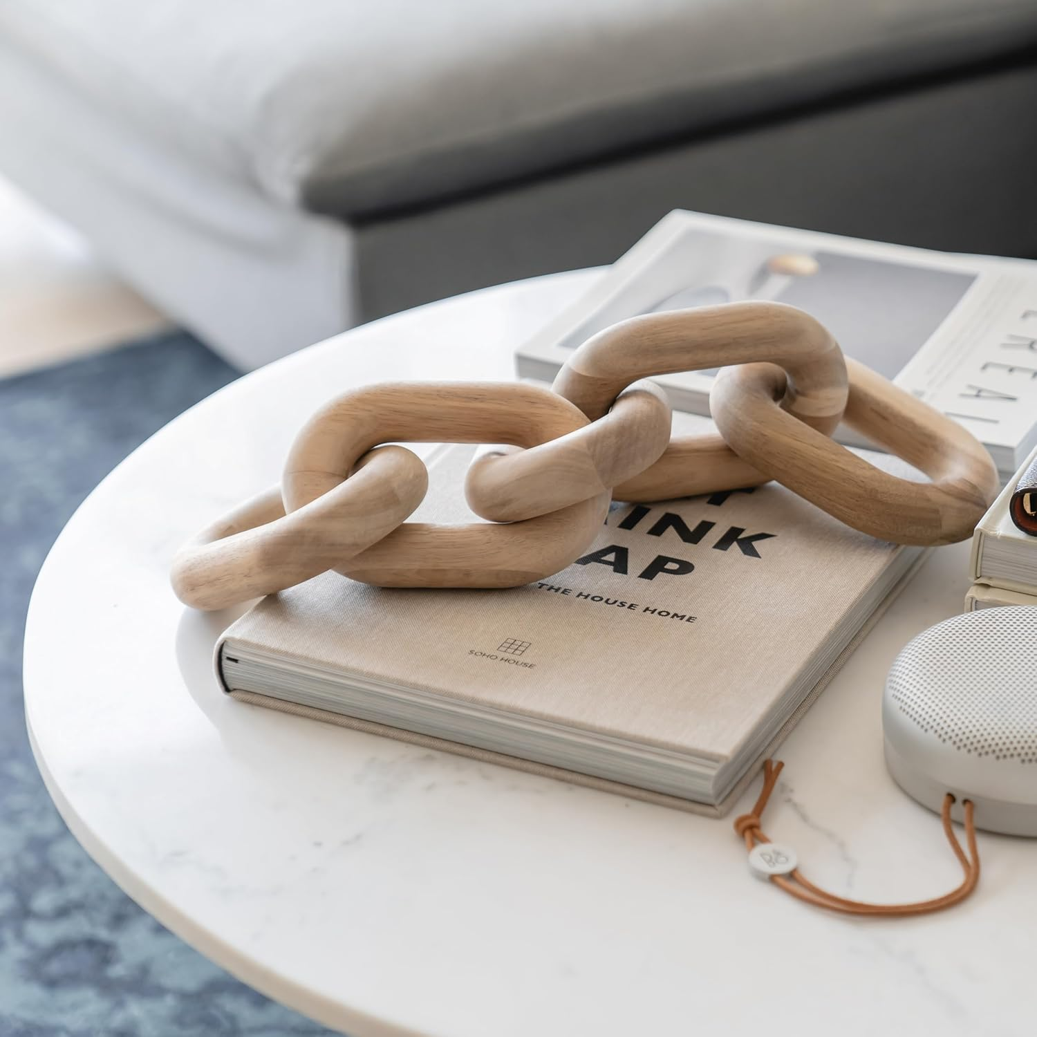 PEAKOLY Wood Chain Home Decor - Acacia Wood Chain Link Decor, Coffee Table Accessories, Bookshelf Decorations, Sculpture for Shelves, Wooden Decorative Objects, Link Ornament, Living Room Accents image number 3