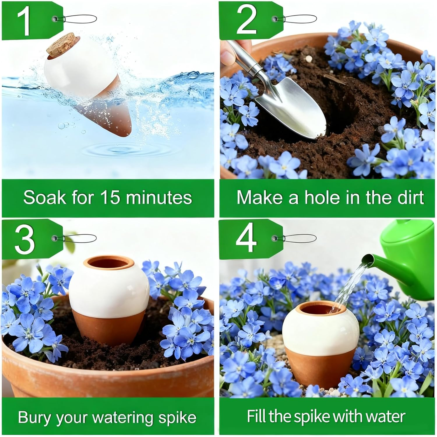 4 Pack Plant Self Watering Spike, 320 Ml Terracotta Watering Spikes with Lid, Self Watering Devices with Slow Release System for Vacation, Auto Olla Plant Waterer for Indoor, Outdoor, Garden, Office image number 4