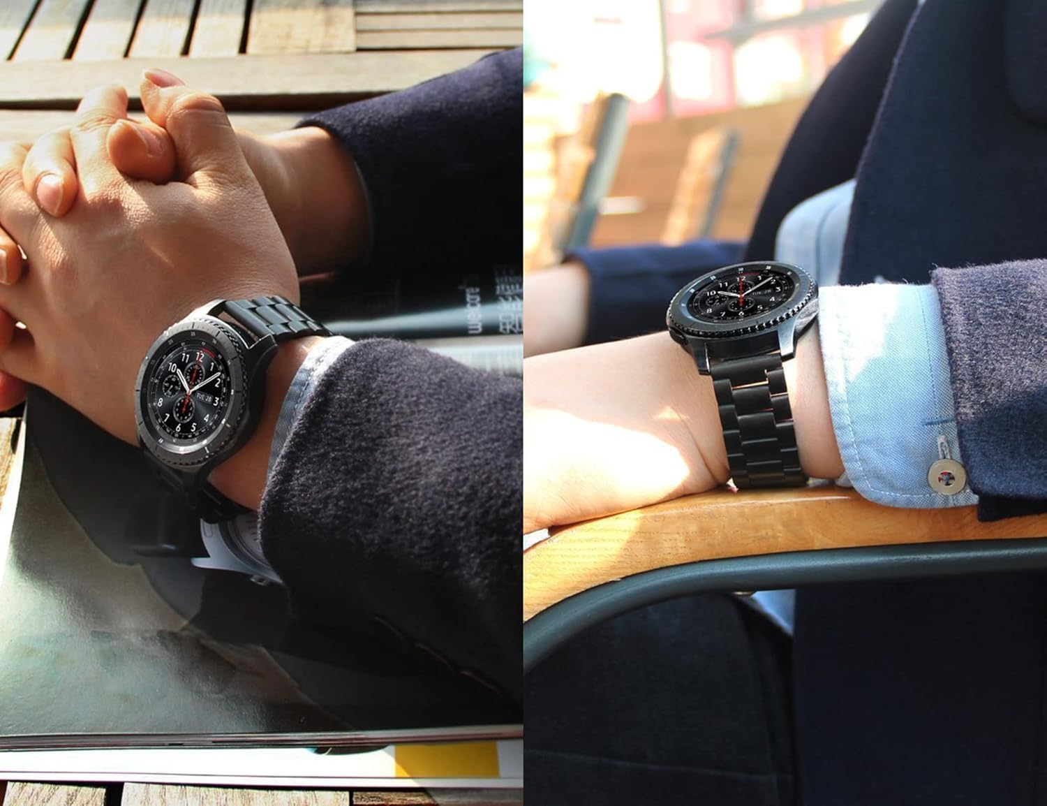 MH MOIHSING Bands Fit for Samsung Gear S3 Frontier Band/Galaxy Watch 46Mm Bands/Galaxy Watch 3 Band 45Mm, 22Mm Solid Stainless Steel Metal Business Bracelet Straps for Samsung Smartwatch, Black image number 3