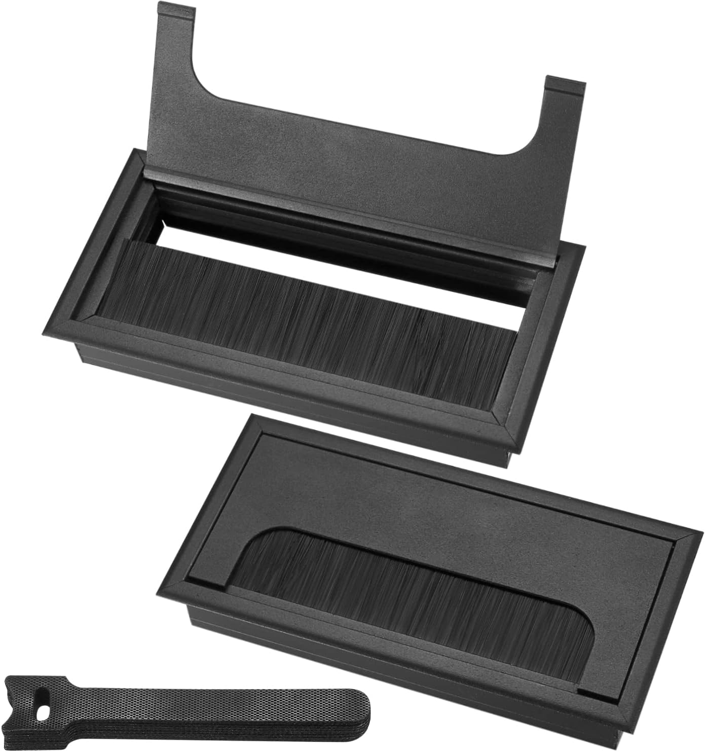 2 X Cable Grommets 160 X 80 Mm Cable Duct Desk with Brush Seal Aluminium Black with 10 Cable Ties