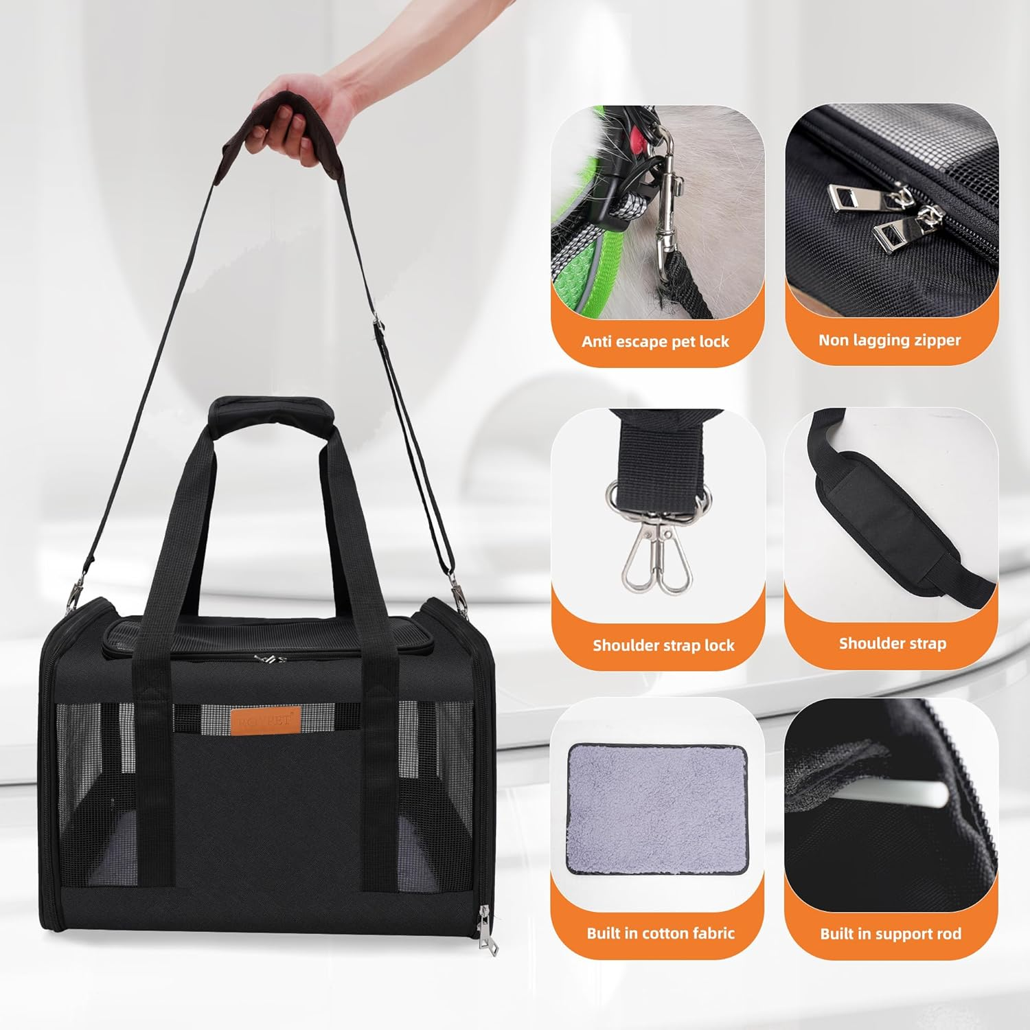 Cat and Dog Carrier - Soft-Sided, Scratch-Proof Mesh Pet Travel Bag, Puppy Carry, Pet Home - Black