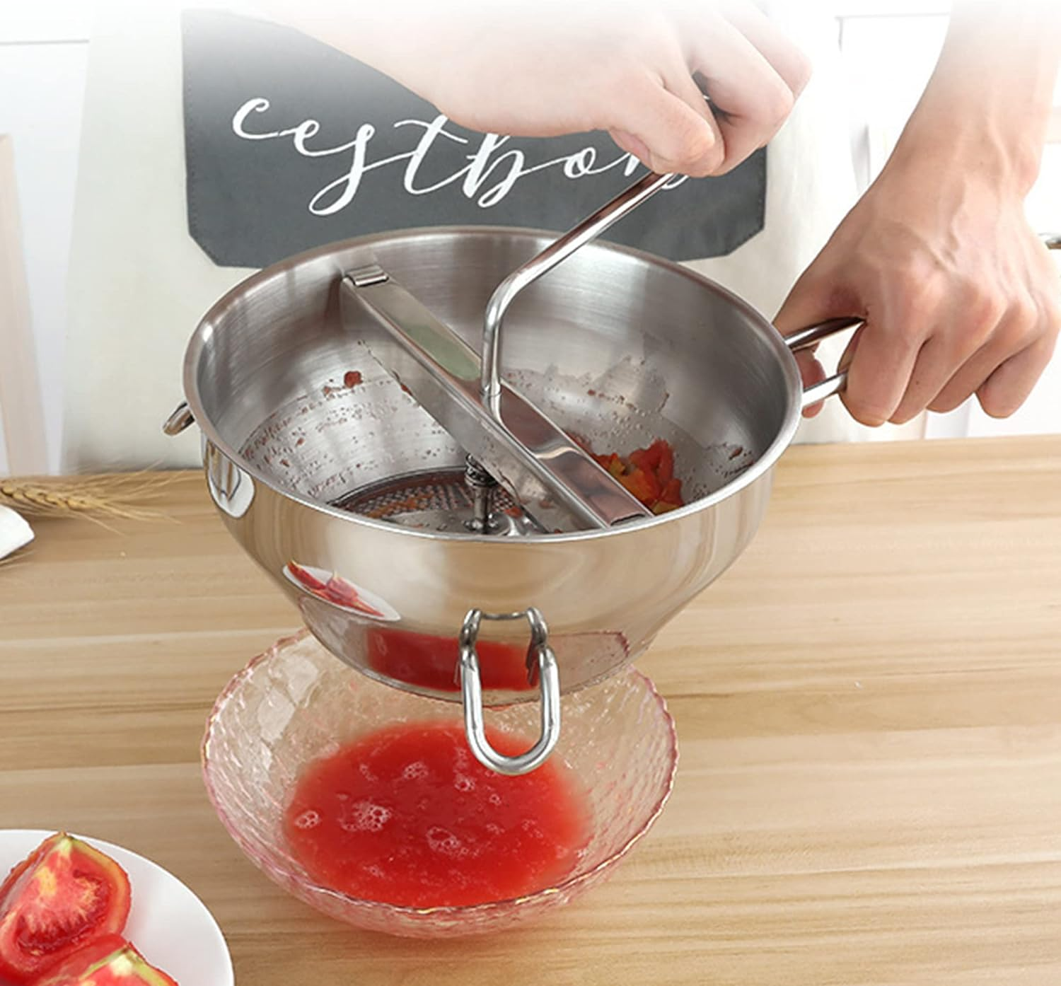 Stainless Steel Food Mill - Rotary Food Mill Vegetable Strainer Potato Masher Grinder with 3 Milling Discs Safe for Tomato Sauce, Applesauce, Puree, Mashed Potatoes, Jams, Baby Food image number 2